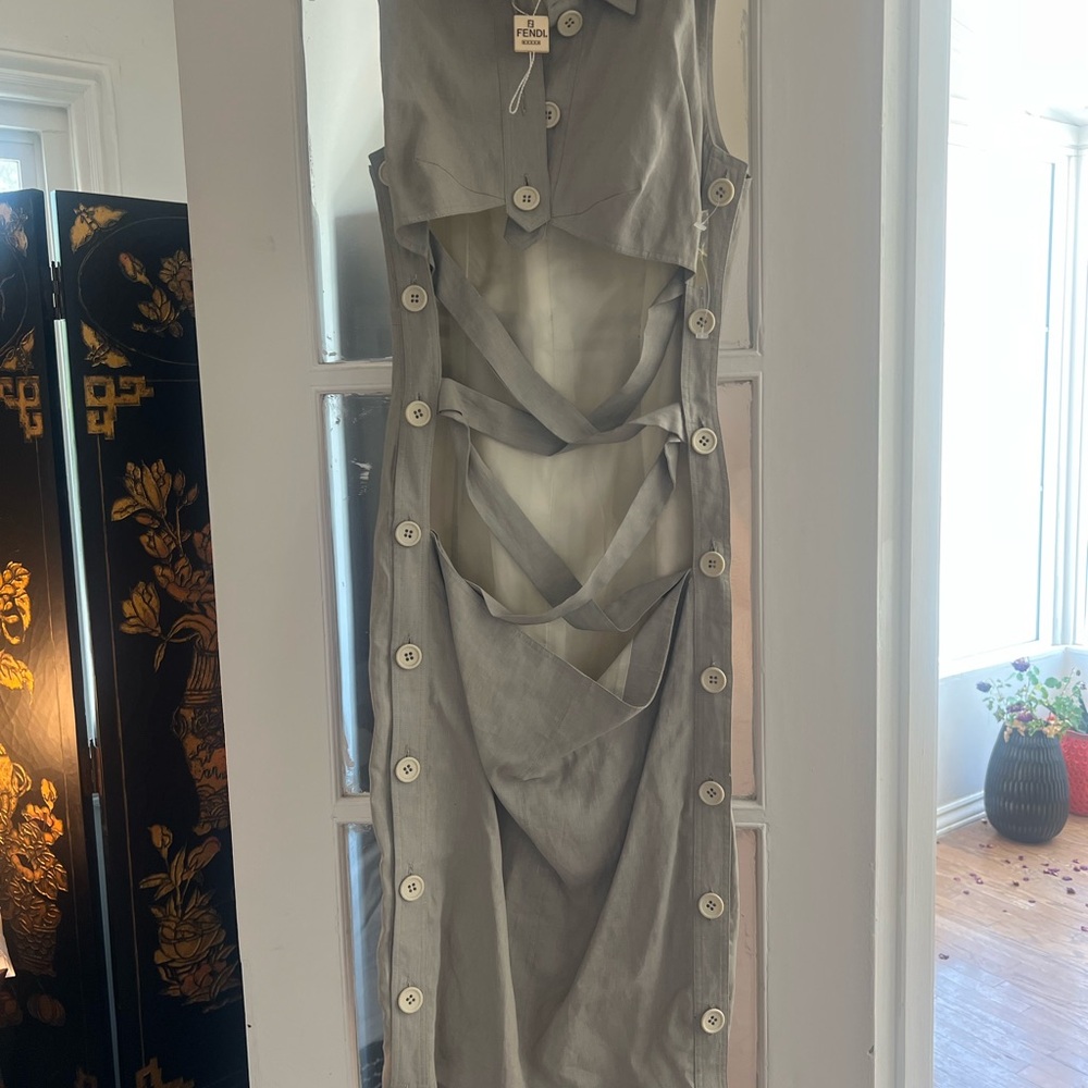 Fendi Gray Sheath Dress with Peter Pan Collar